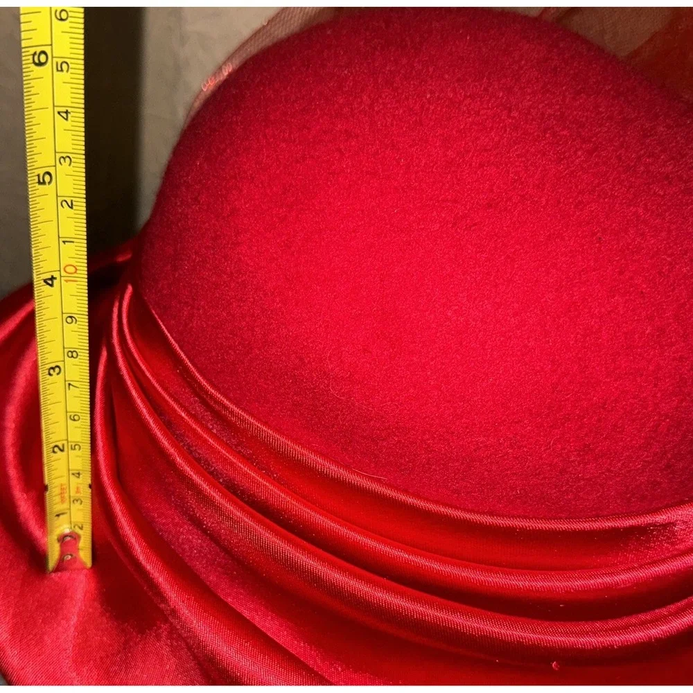 Bowler Hat Wool Ruched Satin Mesh Bow Elegant Kentucky Derby Church - Picture 6 of 9